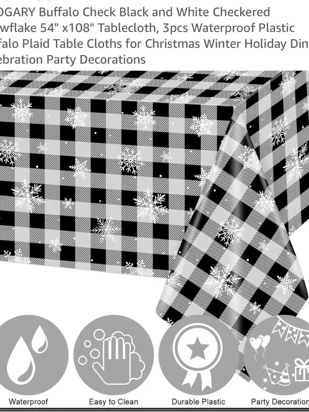 Black and White Buffalo Check Tablecloth - Home Party Supplies